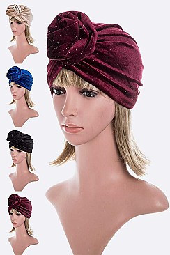 Pack of 12 Knotted Velour Glitter Turban Set