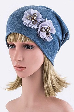 Chic Lace Flower Jersey Knit Beanie LA-EMH1025