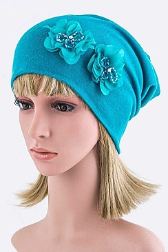 Chic Lace Flower Jersey Knit Beanie LA-EMH1025