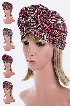 Pack of 12 Fashion Tribal Print Top Knot Turban Hat Set