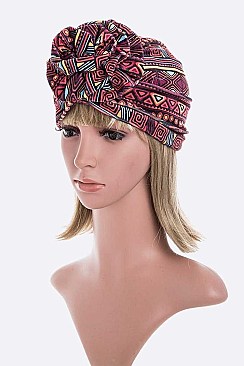 Pack of 12 Fashion Tribal Print Top Knot Turban Hat Set