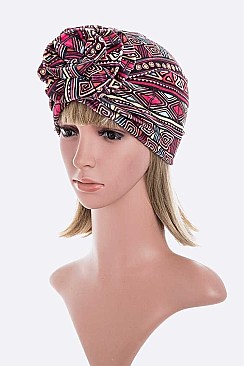 Pack of 12 Fashion Tribal Print Top Knot Turban Hat Set