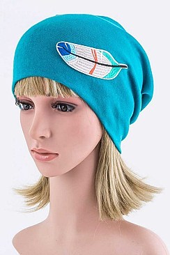 Stylish Feather Patch Fashion Beanie LA-EMH1024Z