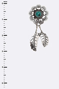 Engraved Turquoise Metal Flower Earrings