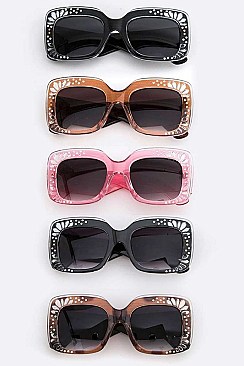 Pack of 12 pieces Clear Embossed Frame Square Sunglasses