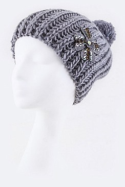 Stylish Crsytal Flower PomPom Fashion Knit Hat LA-HT2984-MF075