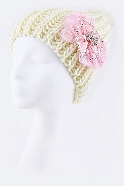 Trendy Statement Lace Flower Fashion Knitted Beanie LA-HT2984MF041