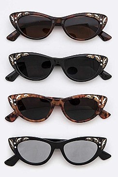 Pack of 12 pieces Carved Accent Cat Eye Sunglasses LA113-POP8150