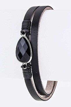 Trendy Teardrop Crystal Wrapped Leather Bracelet