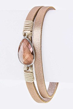 Trendy Teardrop Crystal Wrapped Leather Bracelet
