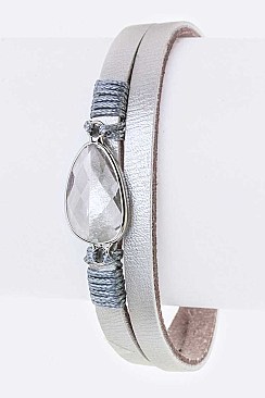 Trendy Teardrop Crystal Wrapped Leather Bracelet