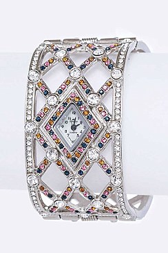 Stylish Rhombus Pattern Crystal Bangle Watch LA 05-BG433L38