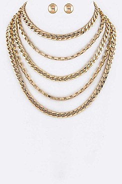 Stylish Layer Chains Choker Necklace Set LA-KS7035