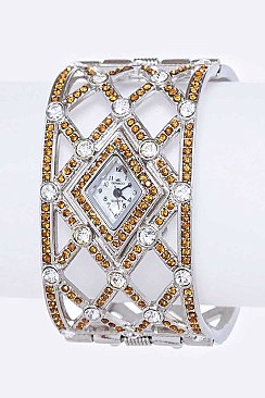 Stylish Rhombus Pattern Crystal Bangle Watch LA 05-BG433L38