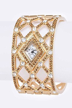 Stylish Rhombus Pattern Crystal Bangle Watch LA 05-BG433L38