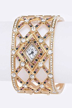 Stylish Rhombus Pattern Crystal Bangle Watch LA 05-BG433L38