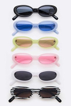 Pack of 12 SKINNY OVAL RETRO FASHION SUNGLASSES SET