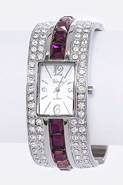 Fashion Women Bangle Watch Crystal Embellished LA134