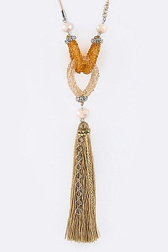 TASSEL & CRYSTAL HOOPS NECKLACE SET