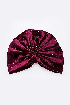 Pack of 12 Knotted Velour Glitter Turban Set