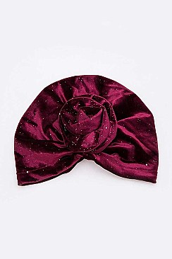 Pack of 12 Knotted Velour Glitter Turban Set