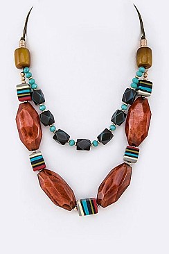 Stylish Natural Resin Beads Layer Necklace LA-N6192