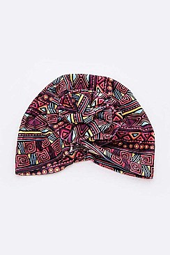 Pack of 12 Fashion Tribal Print Top Knot Turban Hat Set