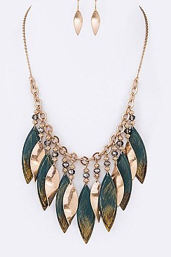 Stylish Distress Painted Fringe Plates Statement Necklace Set LA-126351