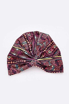 Pack of 12 Fashion Tribal Print Top Knot Turban Hat Set