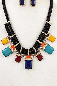 ROPE & FRINGE STONE BIB NECKLACE SET