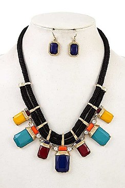 ROPE & FRINGE STONE BIB NECKLACE SET