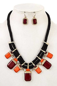 ROPE & FRINGE STONE BIB NECKLACE SET