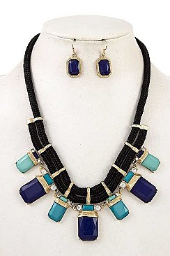 ROPE & FRINGE STONE BIB NECKLACE SET