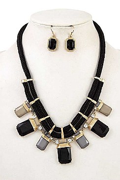 ROPE & FRINGE STONE BIB NECKLACE SET