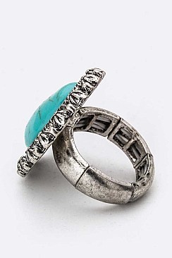 Elegant Turquoise Pebble Stretch Ring LASR0033