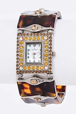 Resin Fashion Bangle Watch with Crystal Embellishments LABG774L17