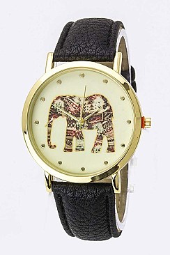 Chic Elephant Print Crystal Fashion Watch LA-2929