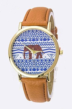 Chic Elephant Print Crystal Fashion Watch LA-2929