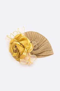 METALLIC ORGANZA FLOWER TURBAN HAT