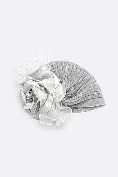 METALLIC ORGANZA FLOWER TURBAN HAT