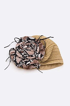 PACK OF 12 METALLIC ORGANZA FLOWER TURBAN HAT SET