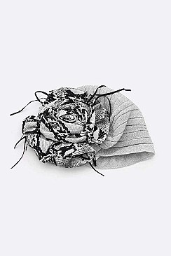 PACK OF 12 METALLIC PYTHON PRINTED FLOWER TURBAN HAT