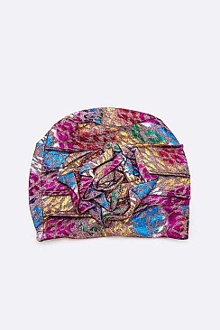 PACK OF 12 MIX COLOR METALLIC FLOWER TURBAN HAT