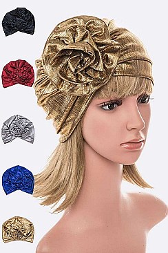 PACK OF 12 METALLIC FLOWER TURBAN HAT SET
