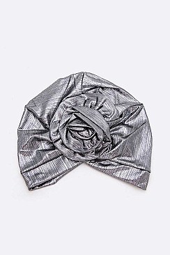PACK OF 12 METALLIC FLOWER TURBAN HAT SET