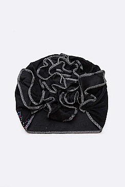 PACK OF 12 CONVERTIBLE STONE EMBELLISHED FLOWER TURBAN SET