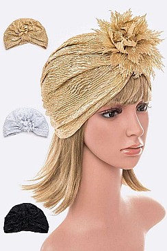 PACK OF 12 LAME FLOWER TURBAN SET
