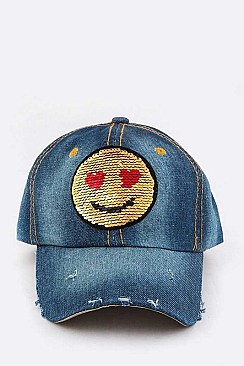 Sequined Emoji Patch Denim Cap LA-EMH0959N