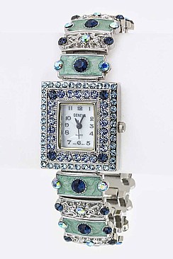Stylish Pave Crystals Enamel Bracelet Watch LA-OB1219L2