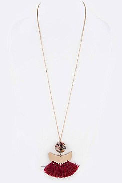 Celluloid Mix Metal Tasseled Pendant Necklace LA-12650